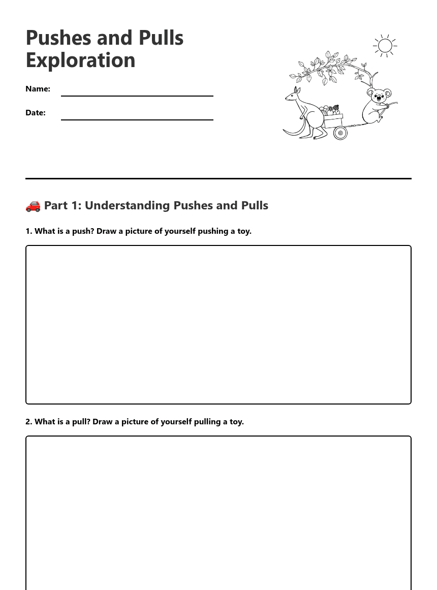 Pushes and Pulls Exploration worksheet preview