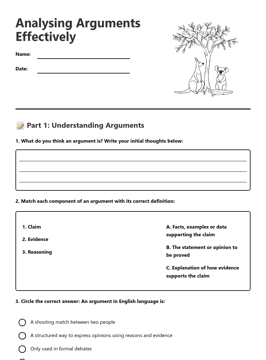 Analyzing Arguments Effectively worksheet preview