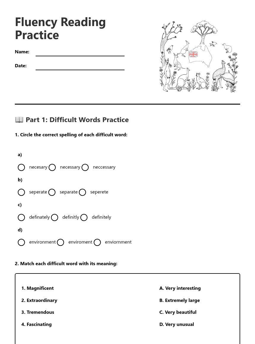 Fluency Reading Practice worksheet preview