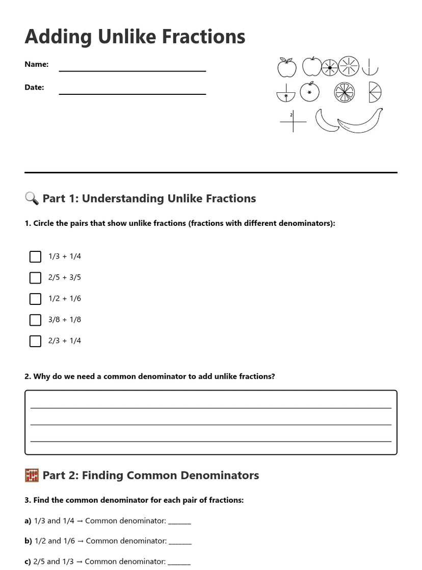 Adding Unlike Fractions