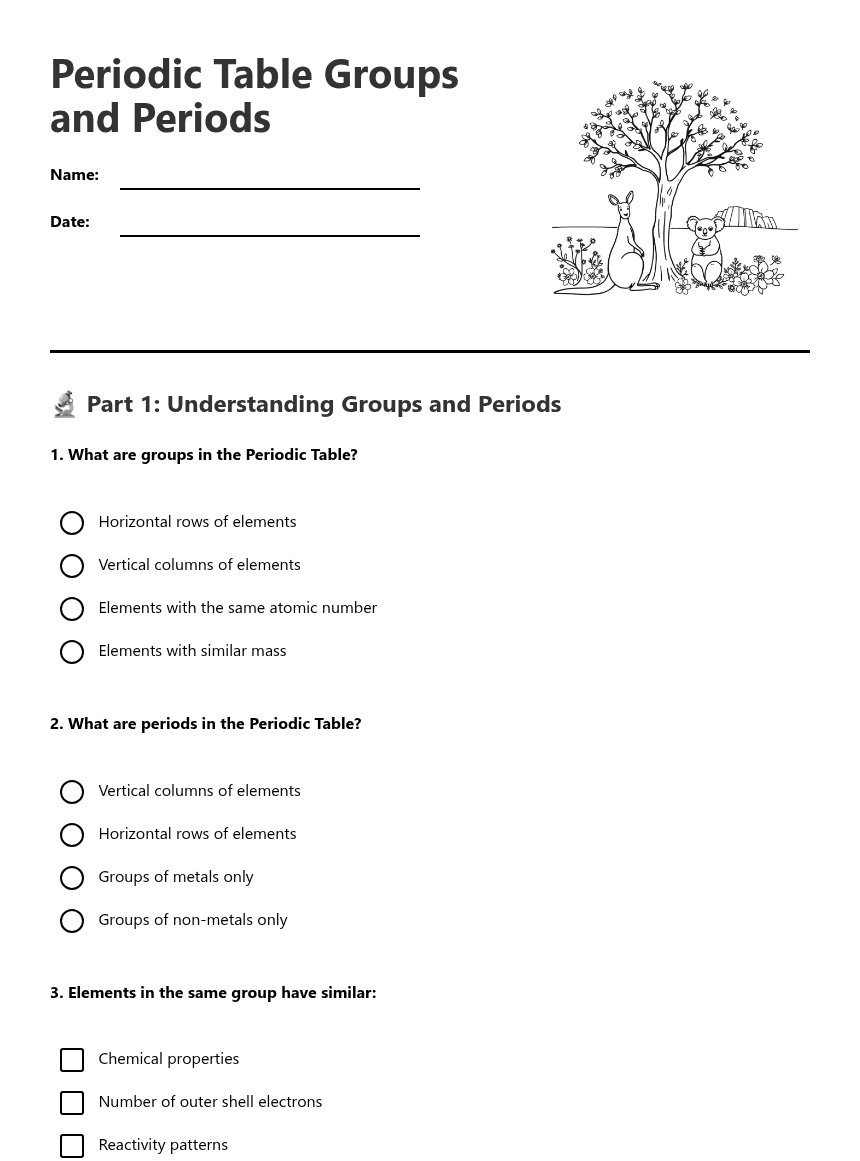 Periodic Table Groups Periods worksheet preview