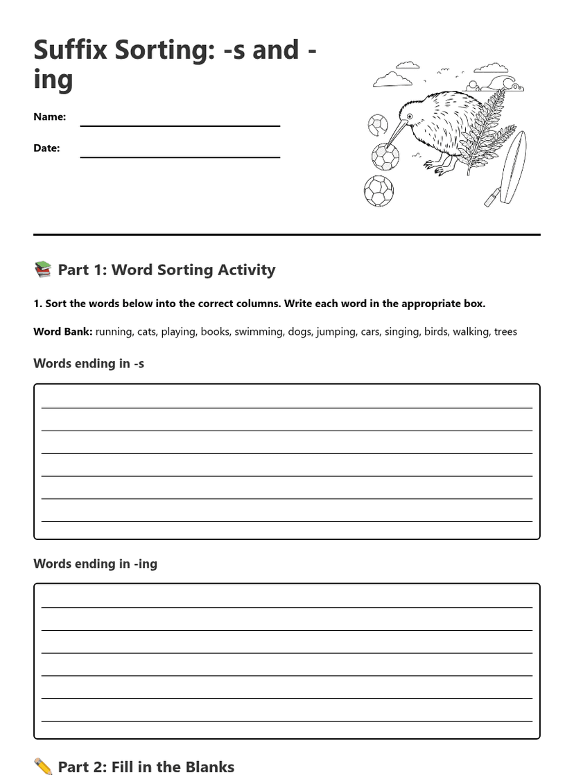 Suffix Sorting: -s and -ing