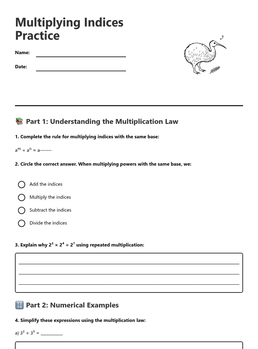 Multiplying Indices Practice