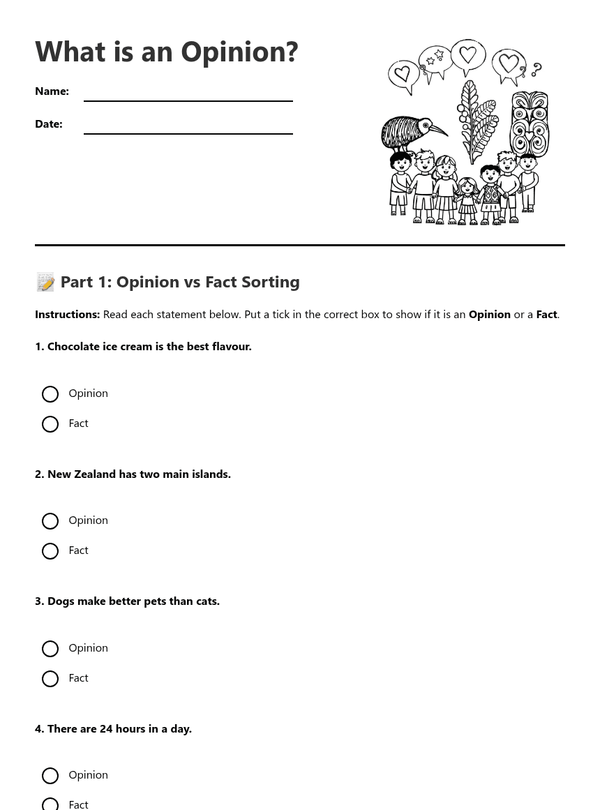 What is an Opinion? worksheet preview