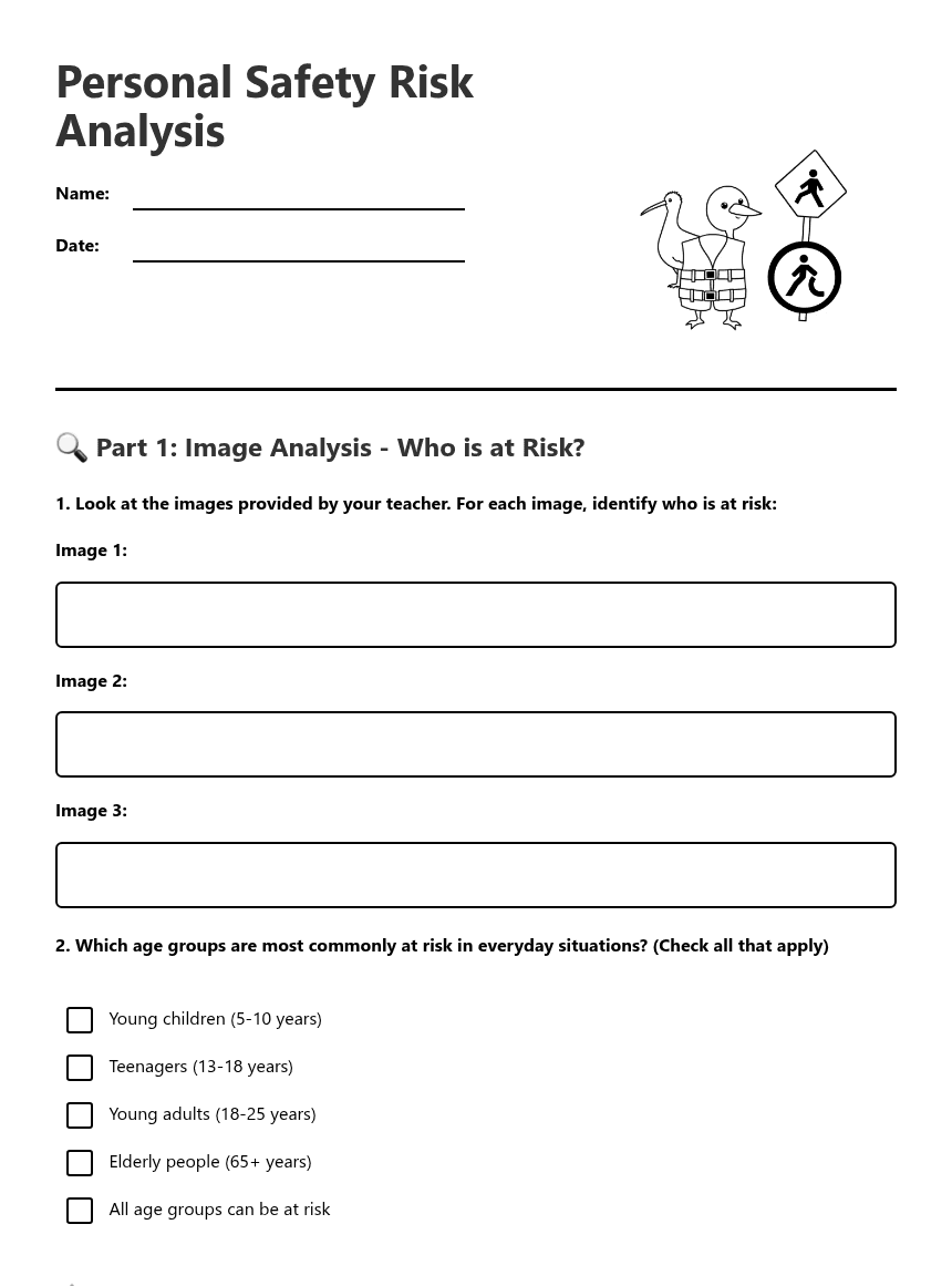 Personal Safety Risk Analysis worksheet preview