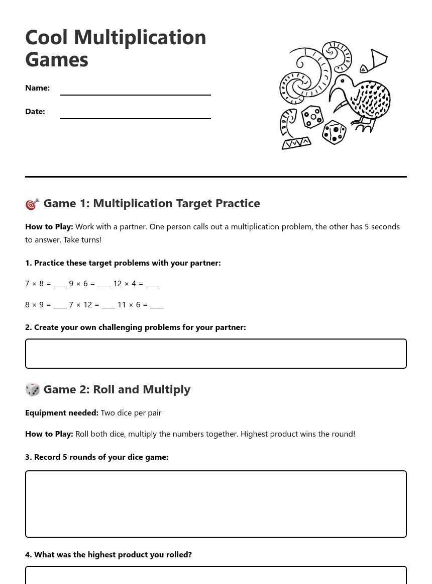 Cool Multiplication Games worksheet preview