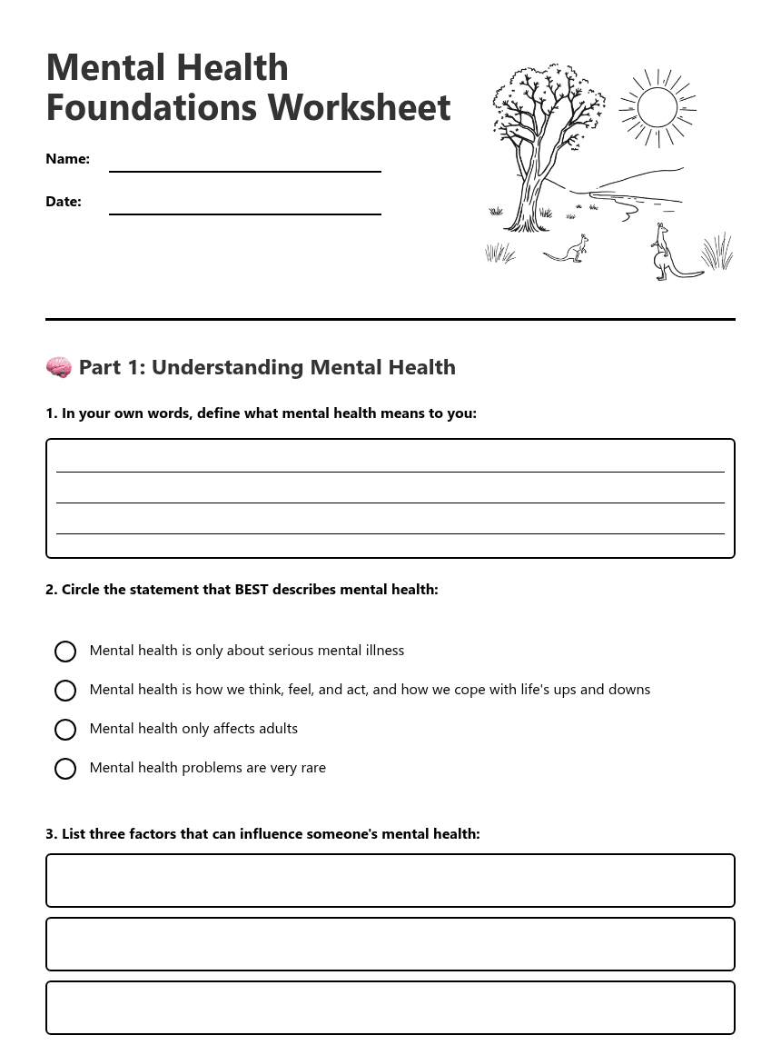 Mental Health Foundations Worksheet worksheet preview