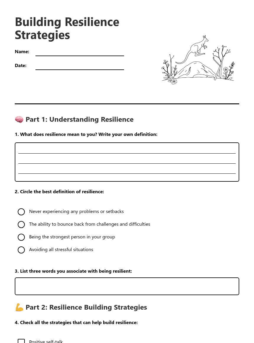 Building Resilience Strategies worksheet preview