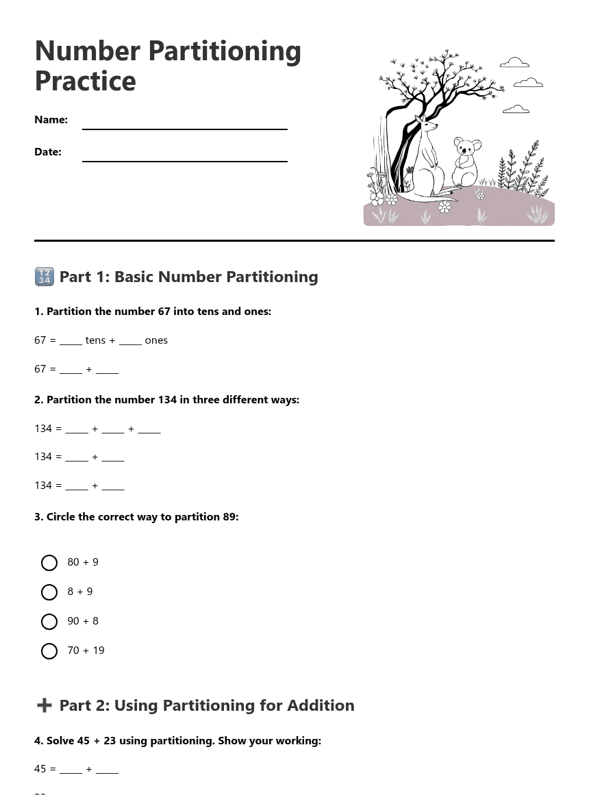 Number Partitioning Practice worksheet preview