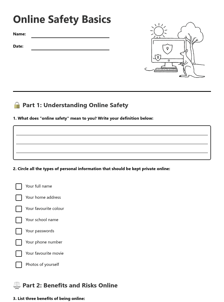 Online Safety Basics worksheet preview