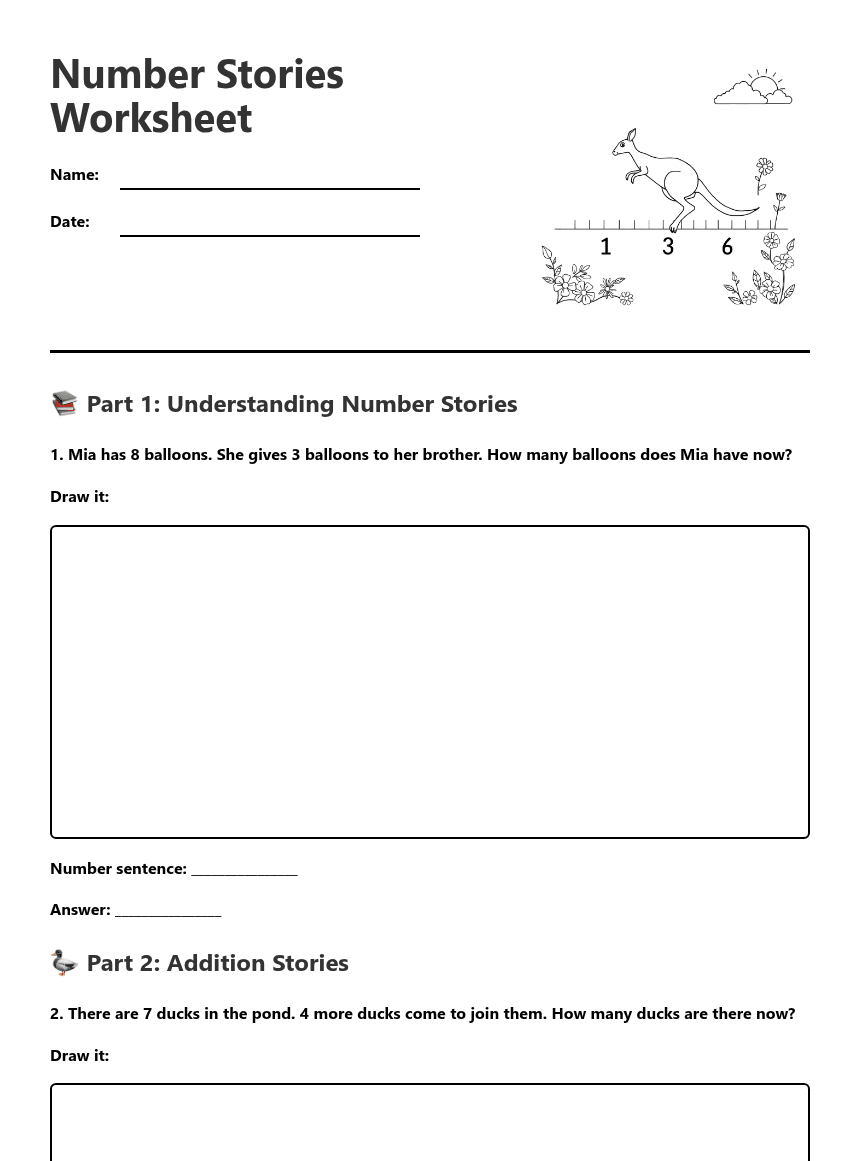 Number Stories Worksheet worksheet preview