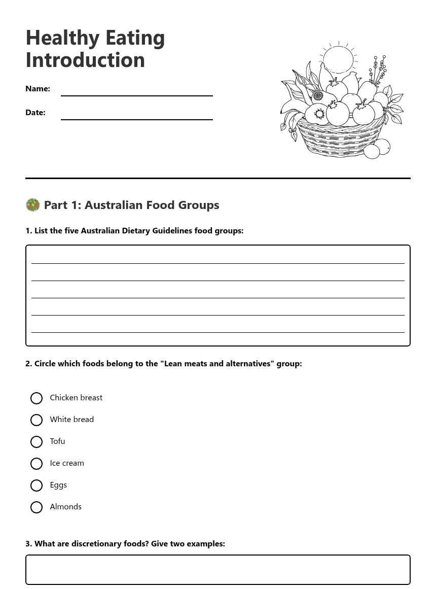 Healthy Eating Introduction worksheet preview