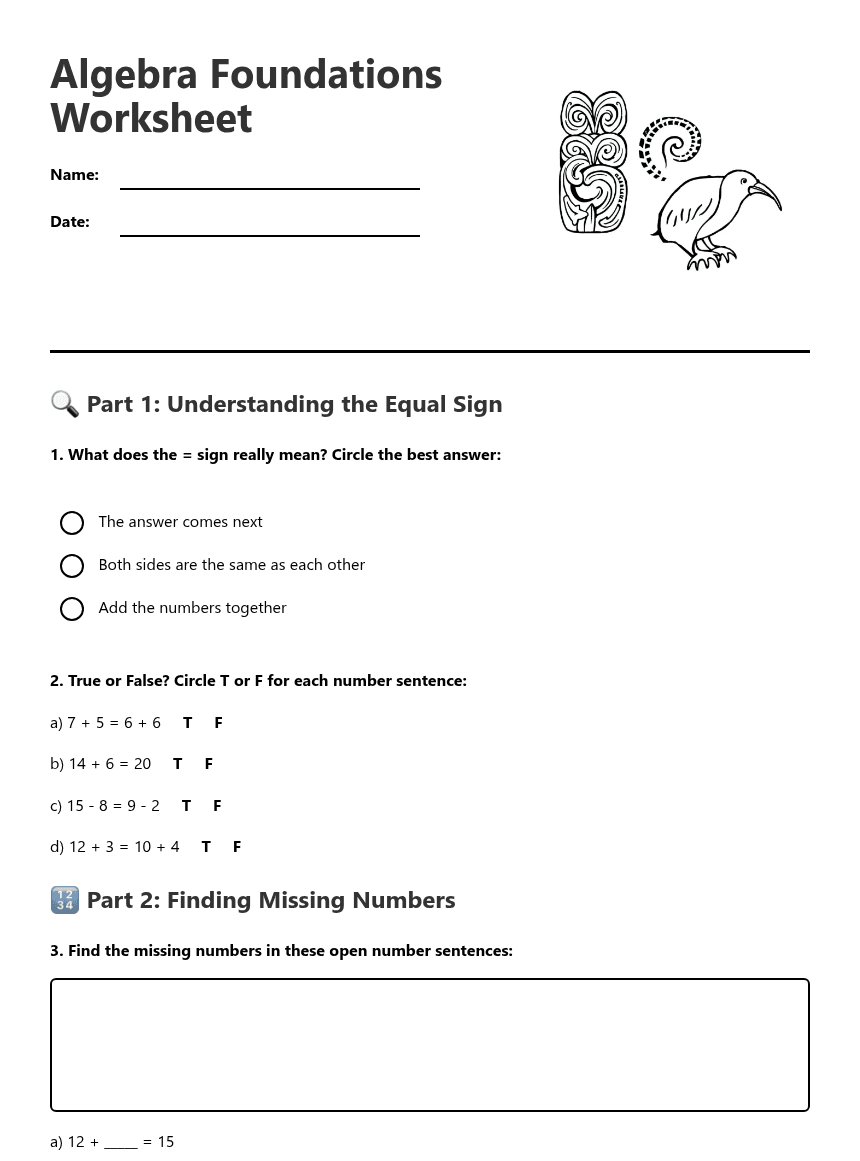 Algebra Foundations Worksheet worksheet preview