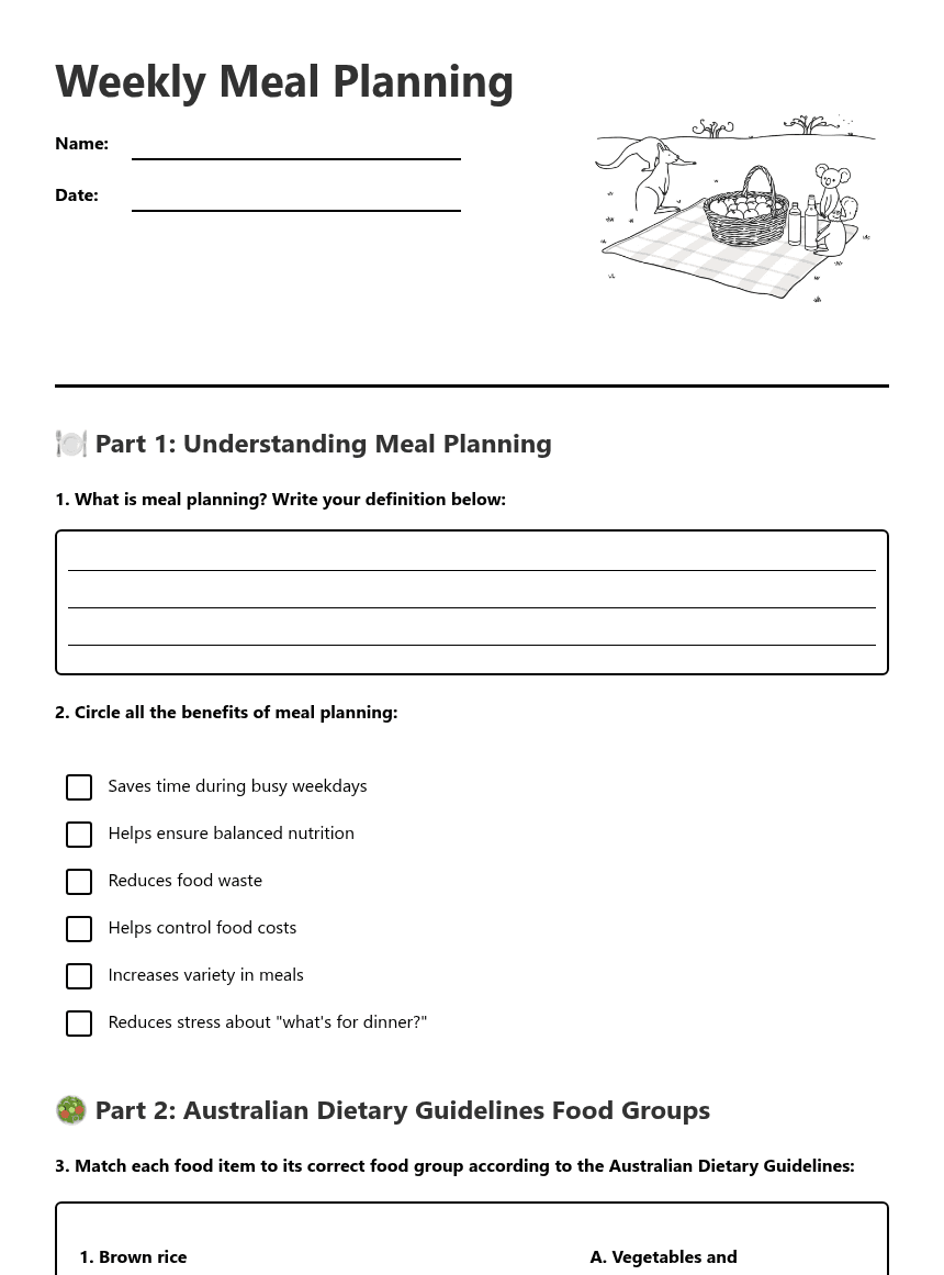 Weekly Meal Planning worksheet preview