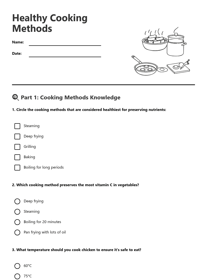 Healthy Cooking Methods worksheet preview