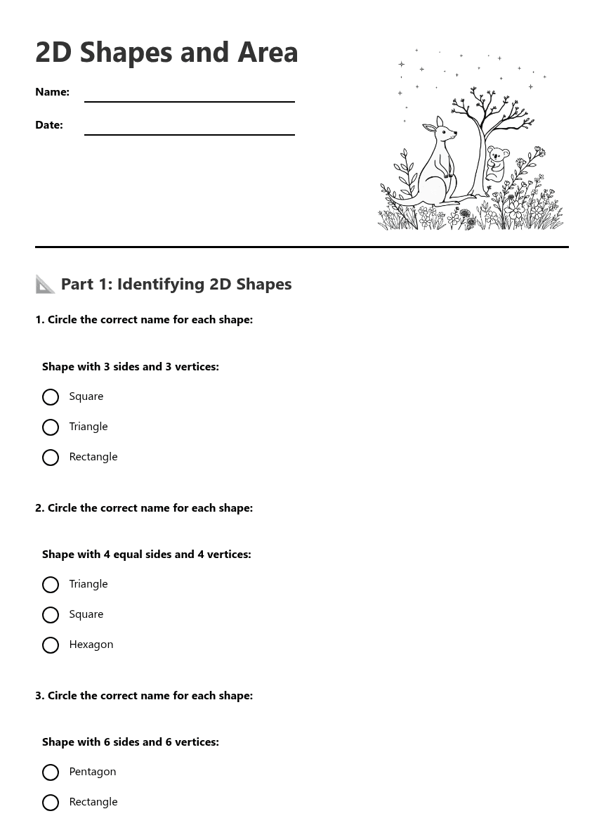 2D Shapes and Area worksheet preview