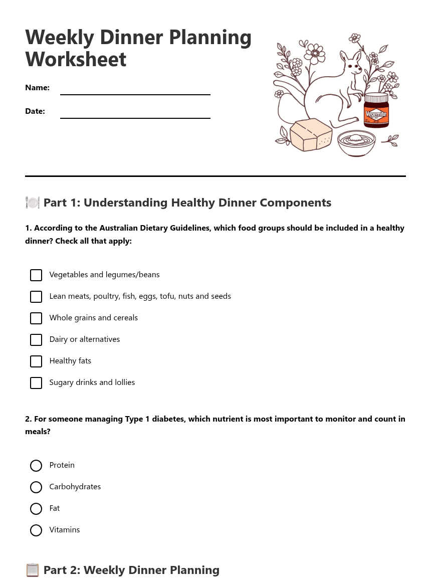 Weekly Dinner Planning Worksheet worksheet preview