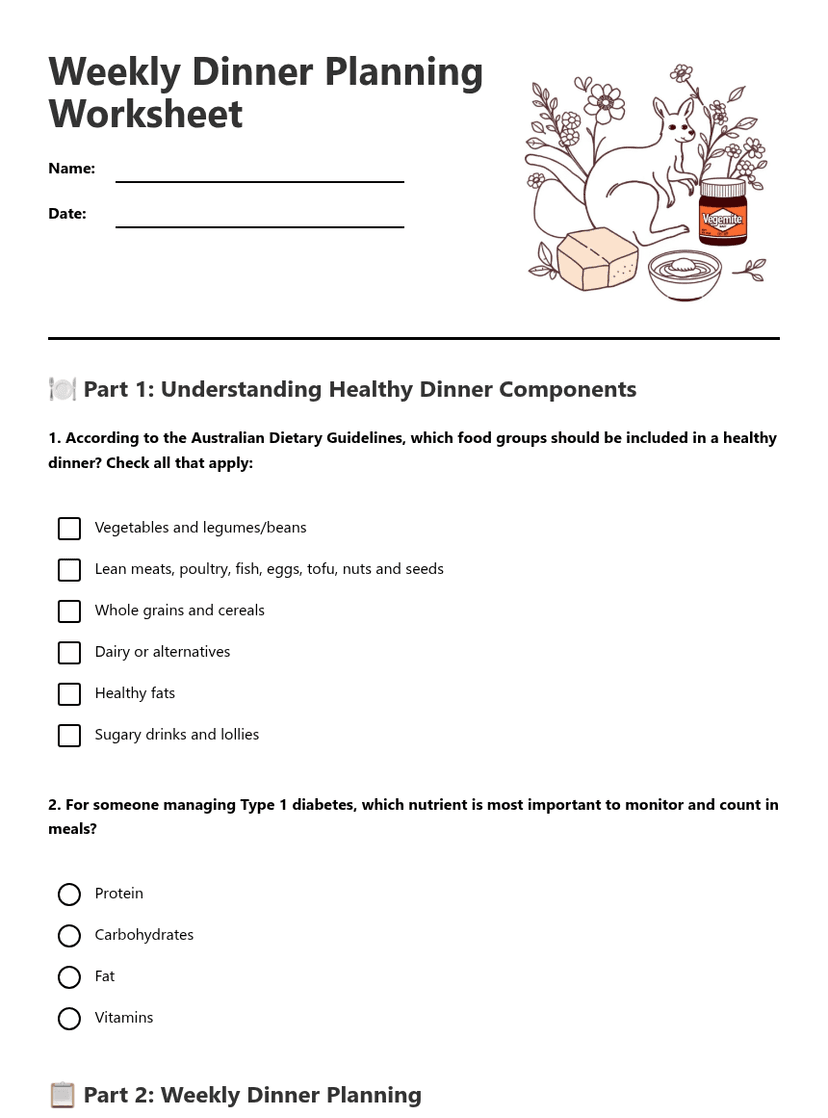Weekly Dinner Planning Worksheet