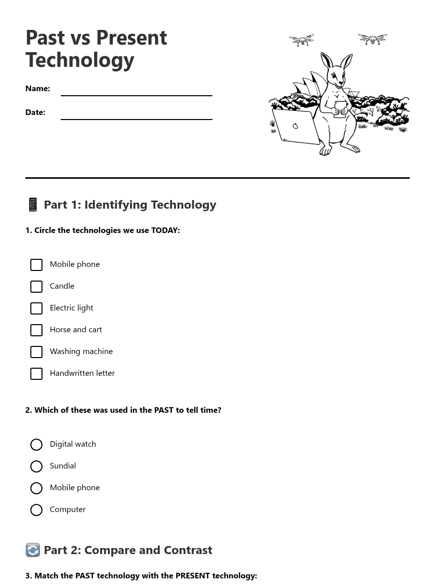 Past vs Present Technology worksheet preview