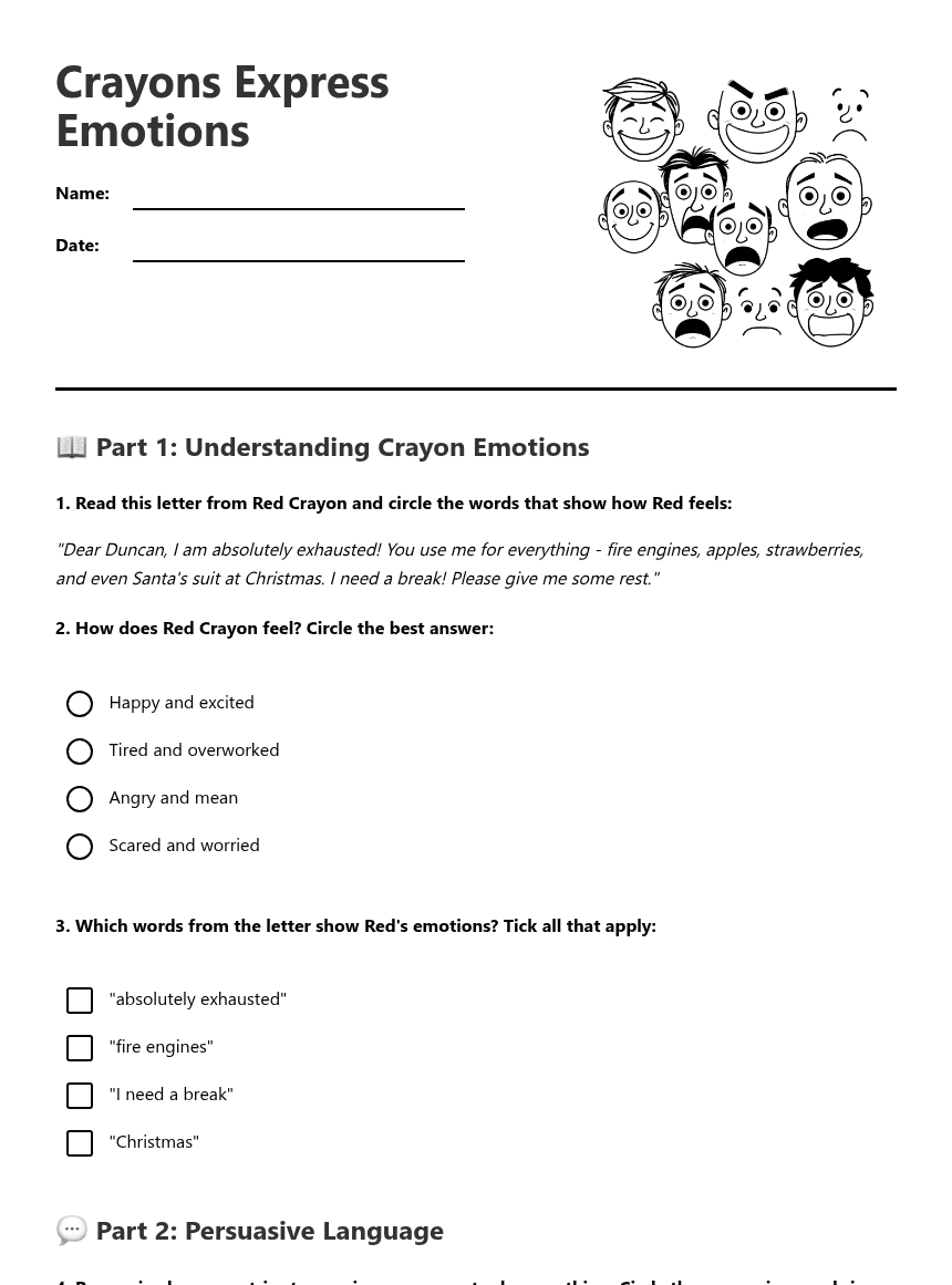 Crayons Express Emotions worksheet preview