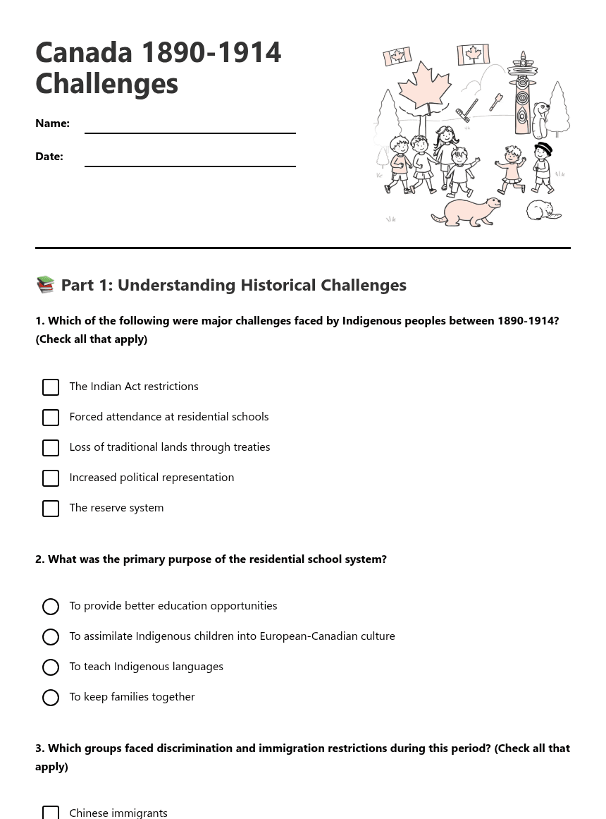 Canada 1890-1914 Challenges worksheet preview