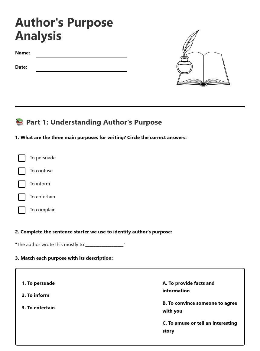 Author's Purpose Analysis worksheet preview
