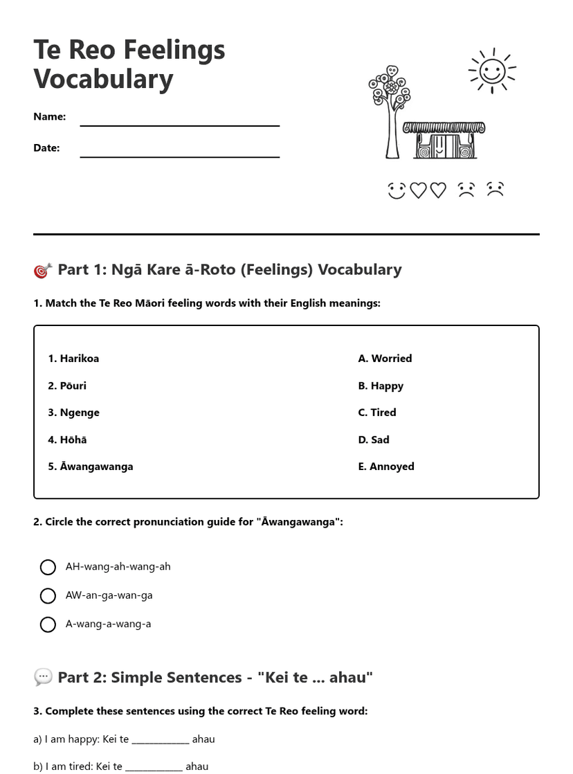 Te Reo Feelings Vocabulary