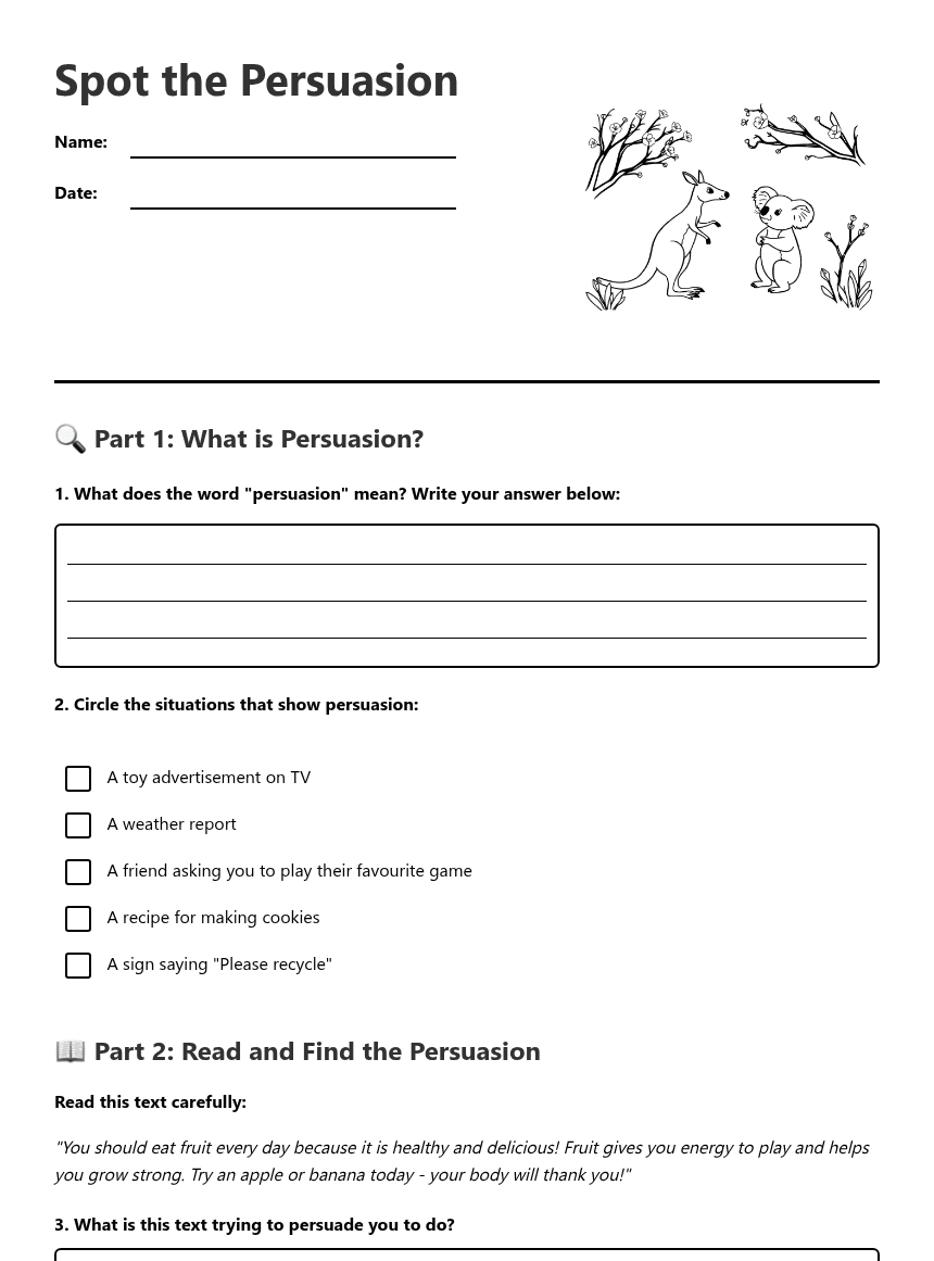 Spot the Persuasion worksheet preview