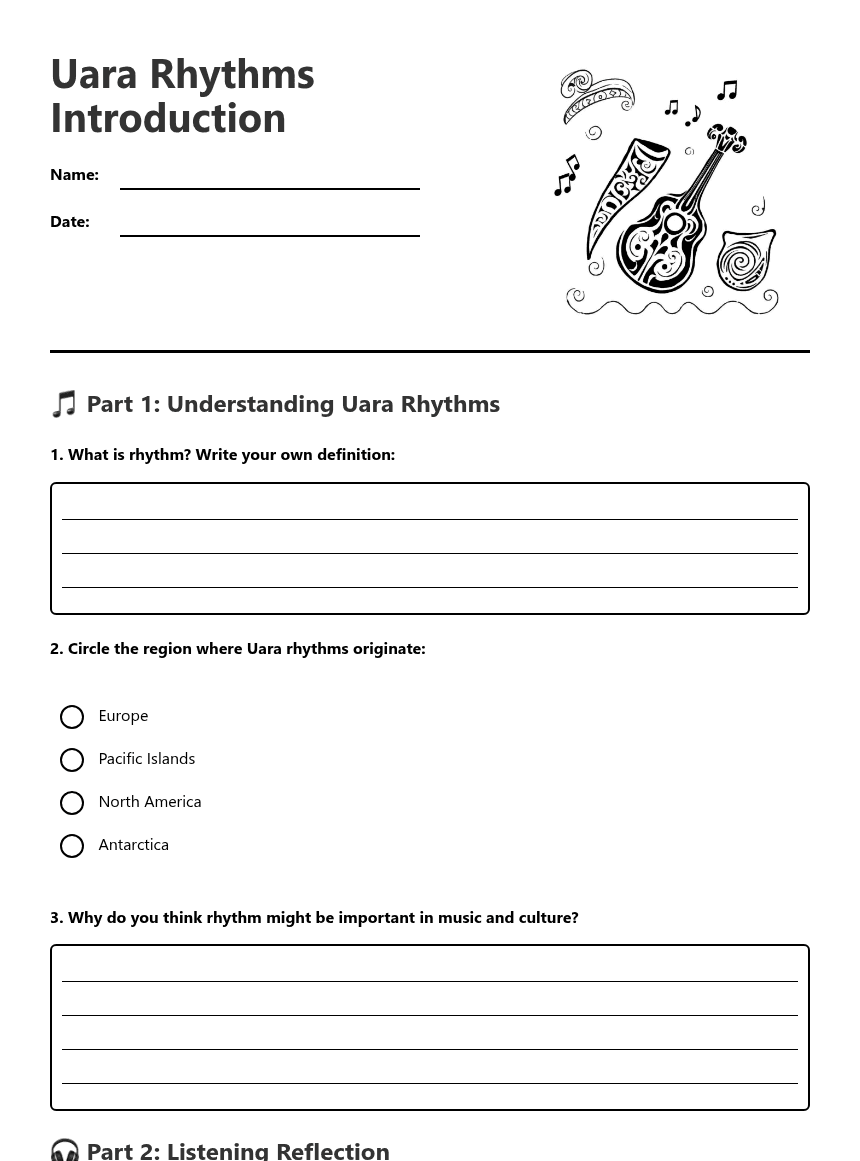 Uara Rhythms Introduction worksheet preview
