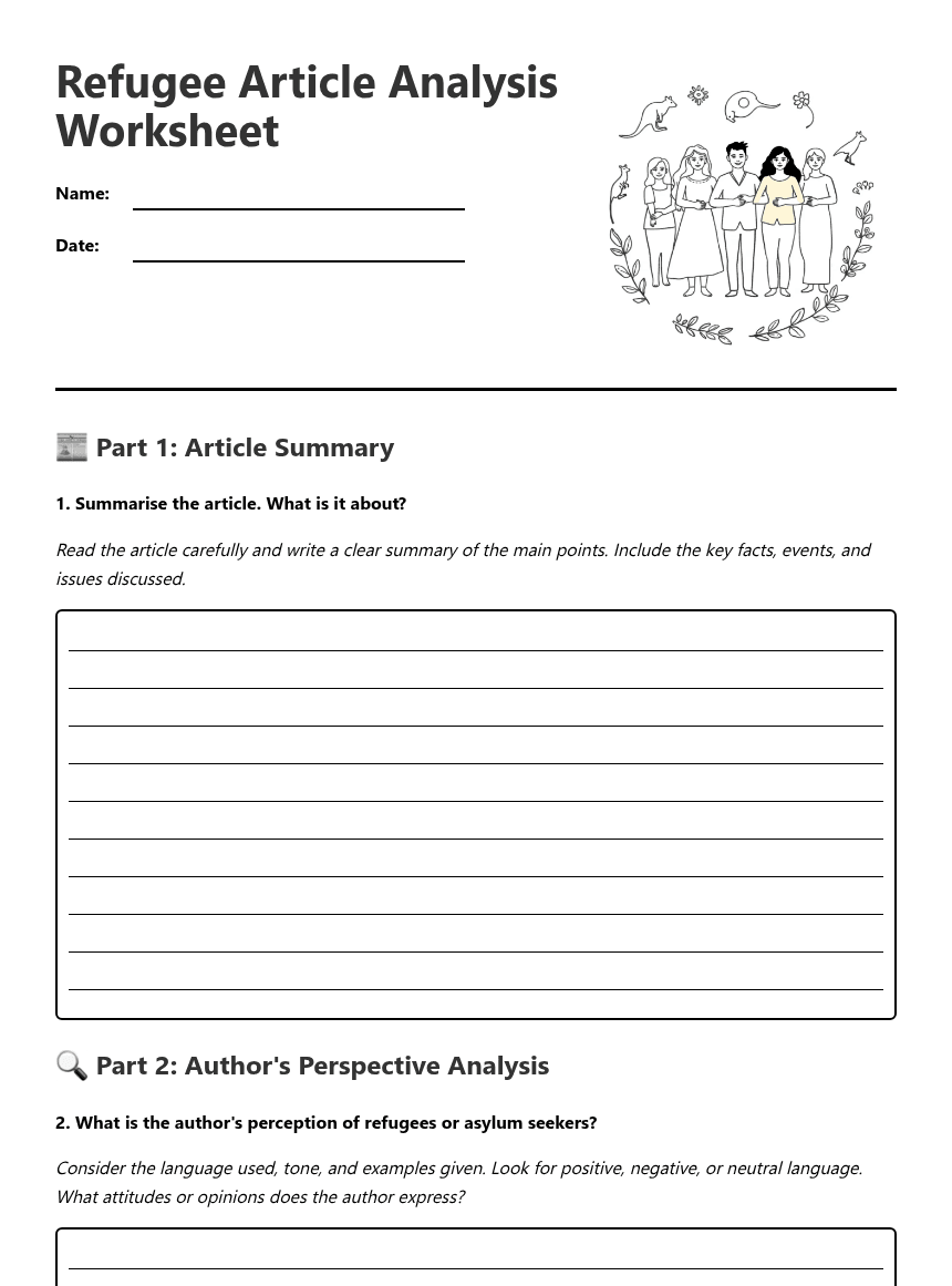 Refugee Article Analysis Worksheet worksheet preview