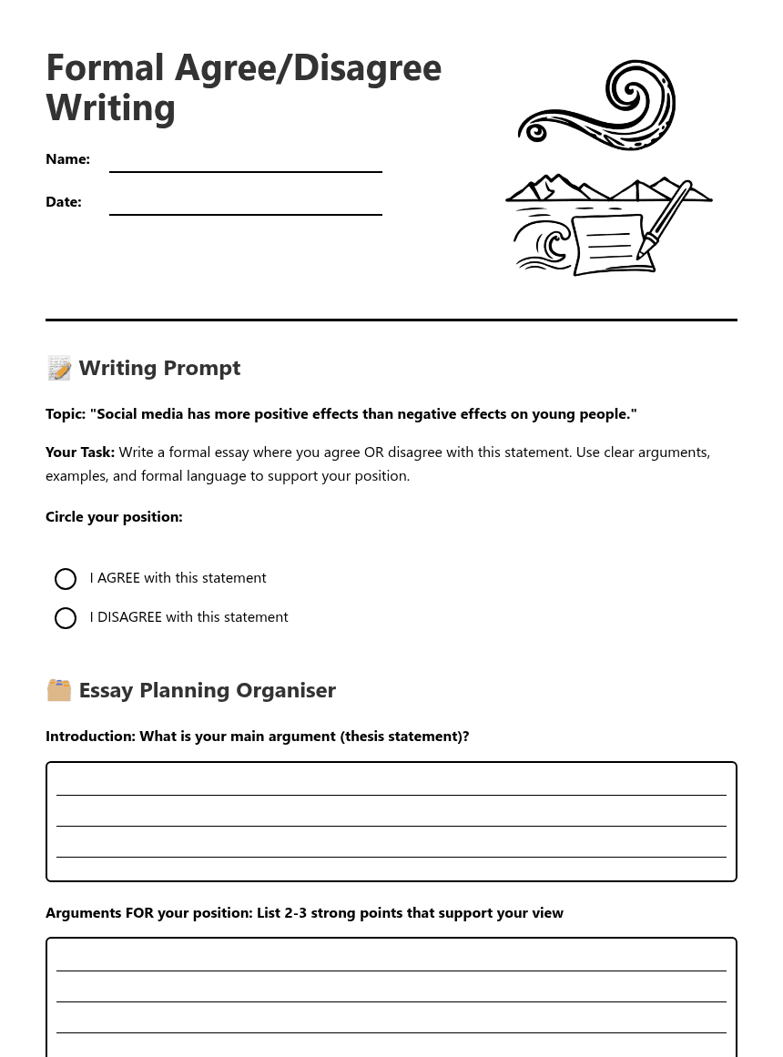 Formal Agree/Disagree Writing worksheet preview