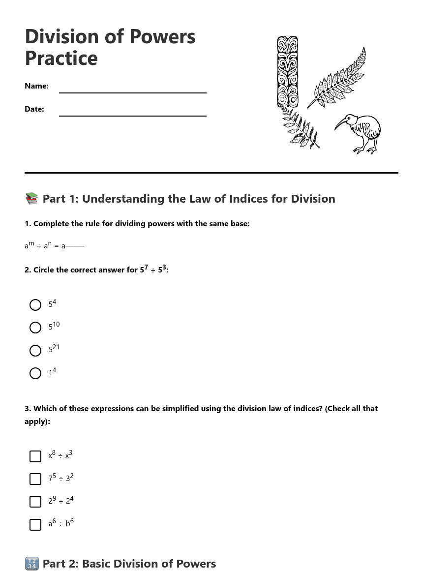 Division of Powers Practice worksheet preview