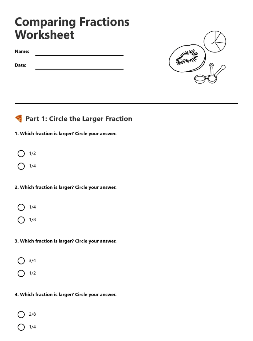 Comparing Fractions Worksheet