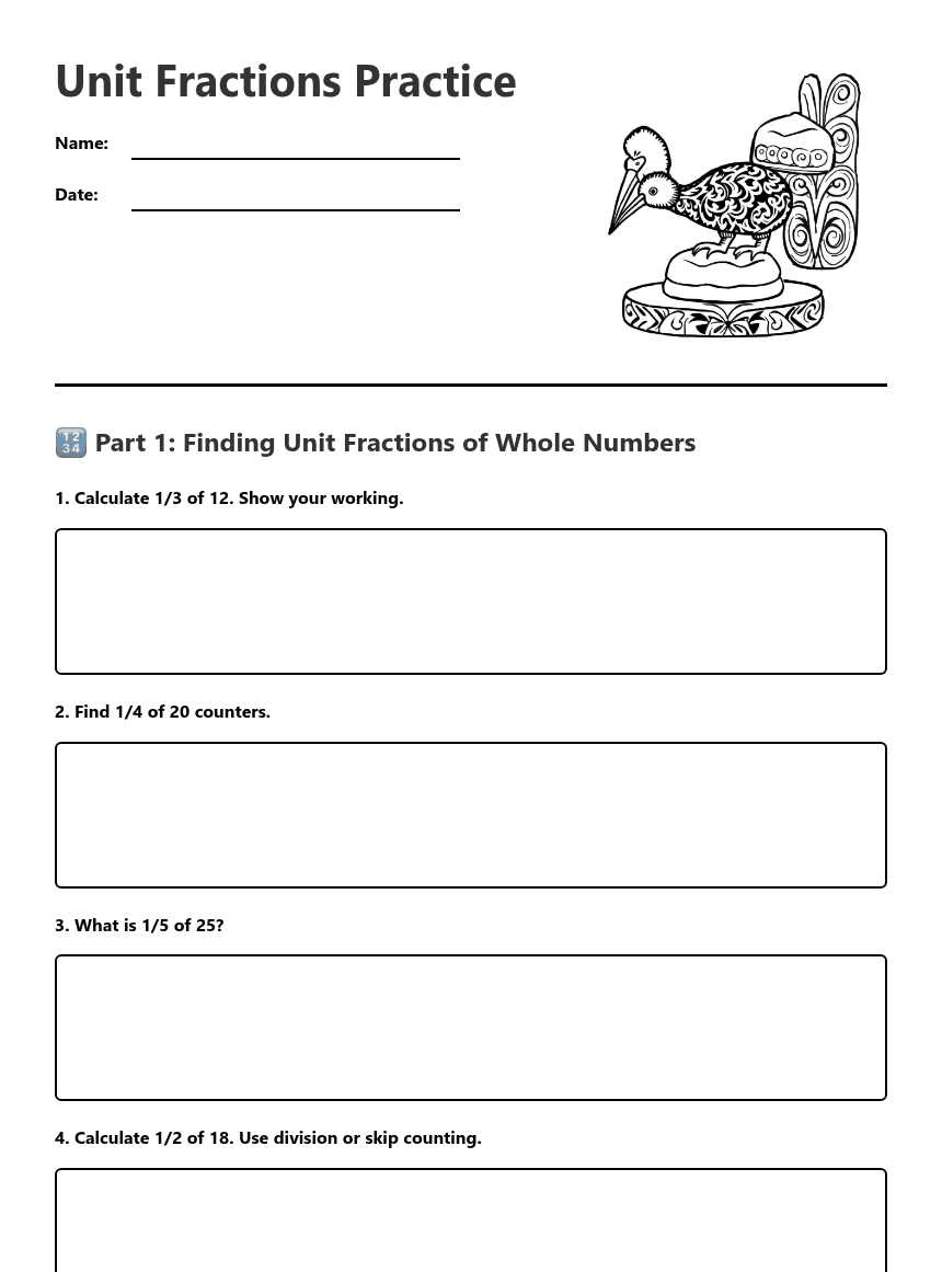 Unit Fractions Practice worksheet preview