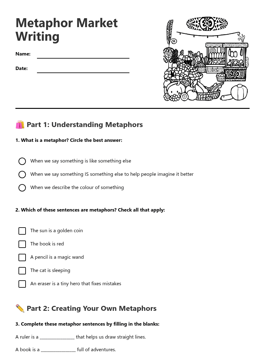 Metaphor Market Writing worksheet preview