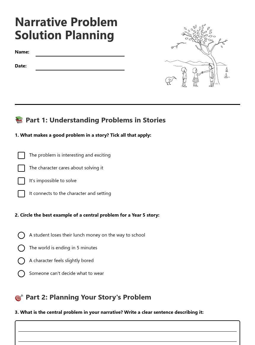 Narrative Problem Solution Planning worksheet preview