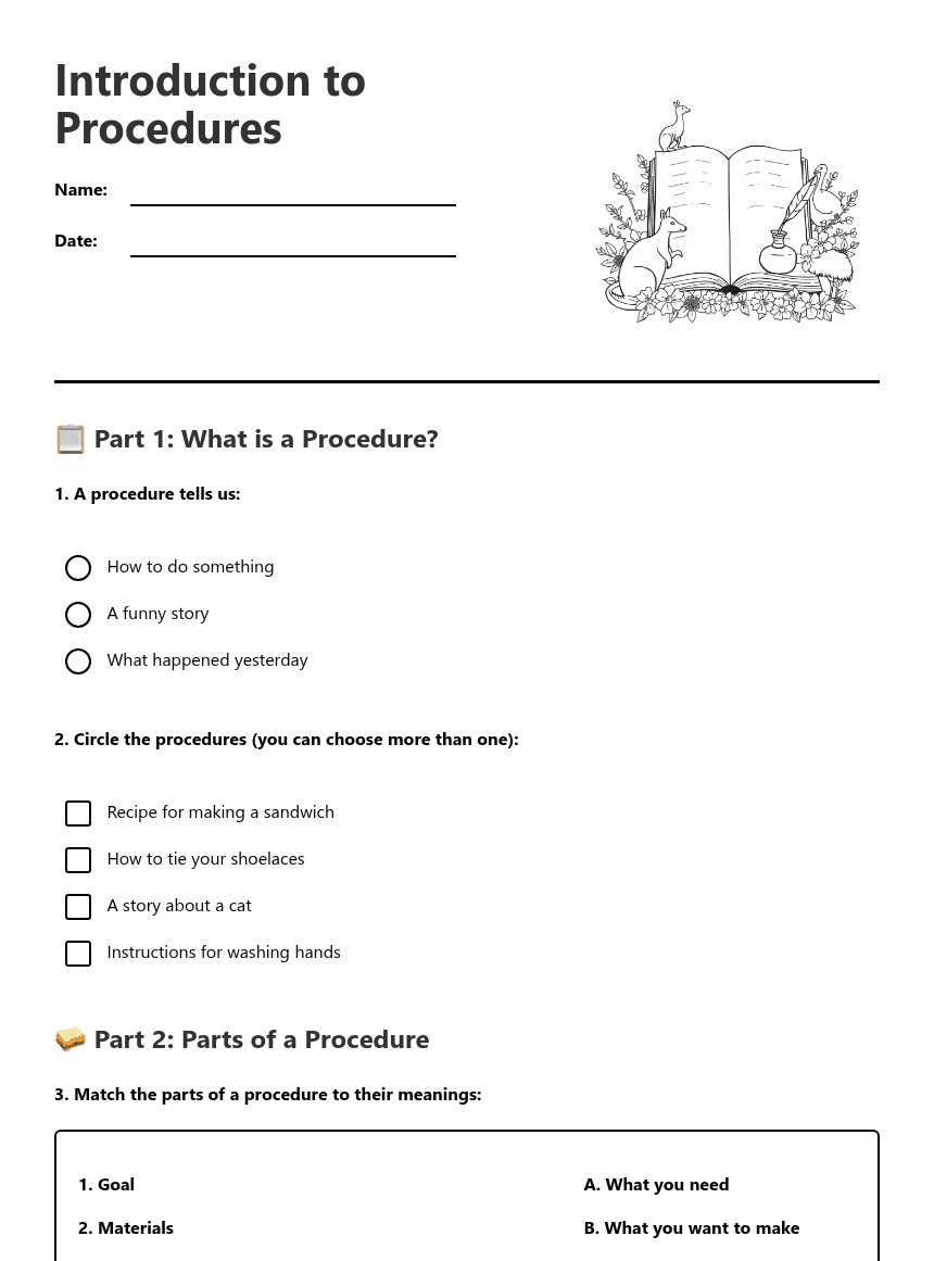Introduction to Procedures worksheet preview