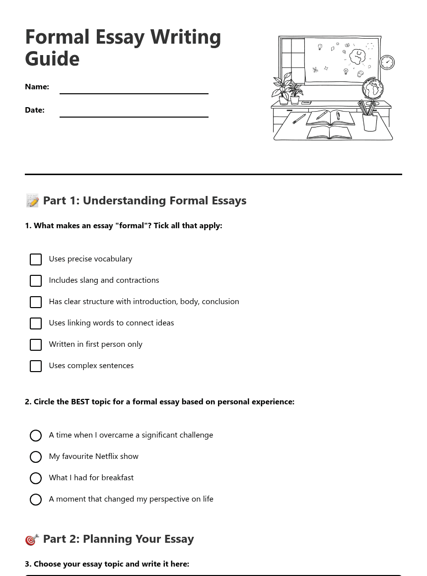 Formal Essay Writing Guide worksheet preview