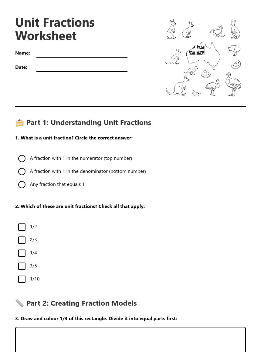 Unit Fractions Worksheet worksheet preview