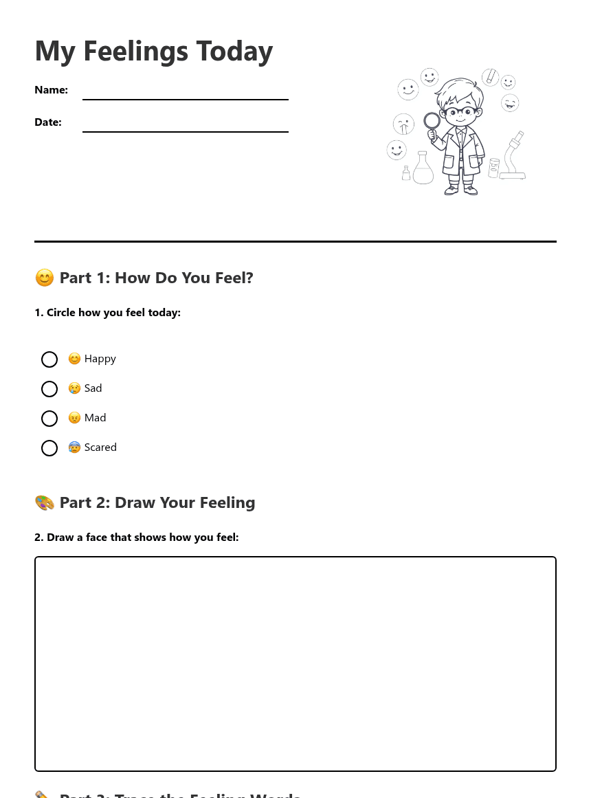 My Feelings Today worksheet preview