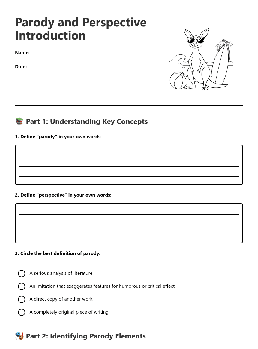 Parody and Perspective Introduction worksheet preview