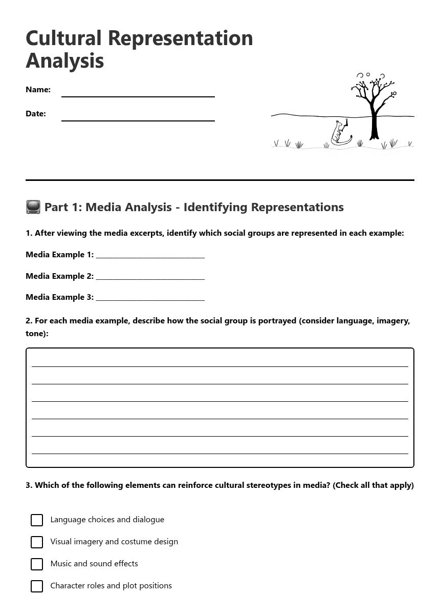 Cultural Representation Analysis worksheet preview