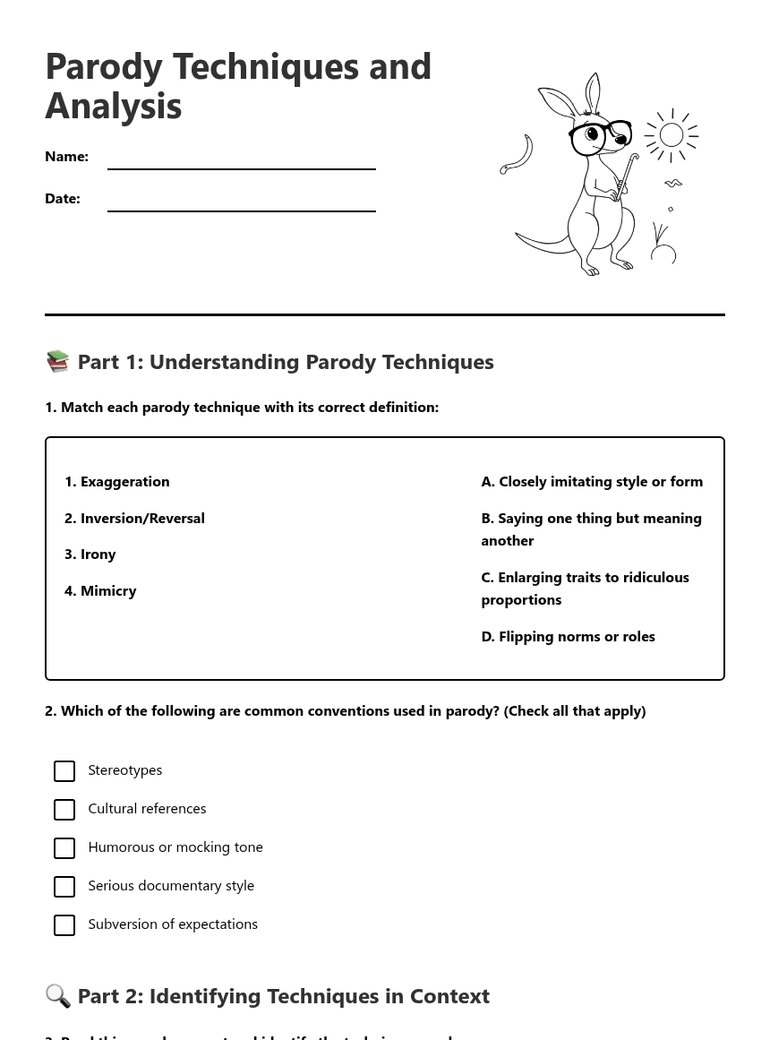 Parody Techniques and Analysis worksheet preview