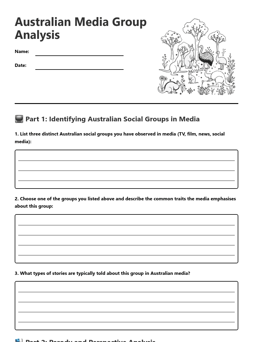 Australian Media Group Analysis worksheet preview