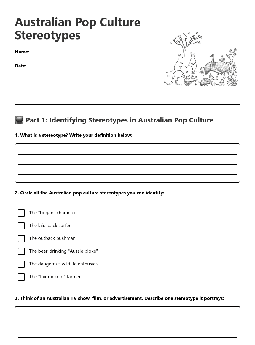 Australian Pop Culture Stereotypes worksheet preview