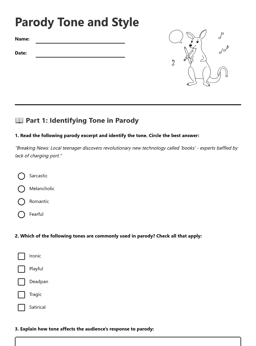 Parody Tone and Style worksheet preview