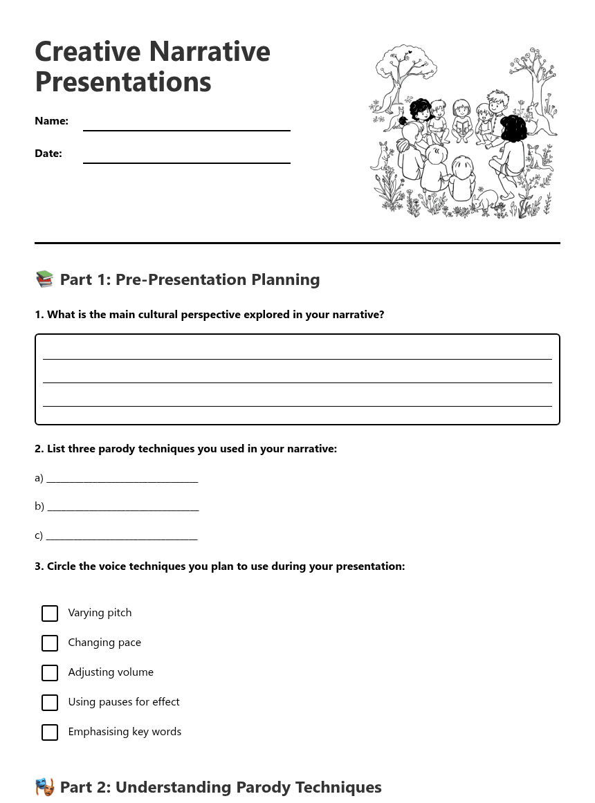 Creative Narrative Presentations worksheet preview