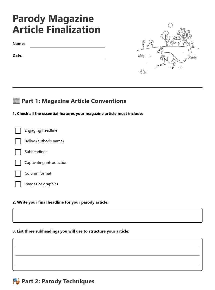 Parody Magazine Article Finalization worksheet preview
