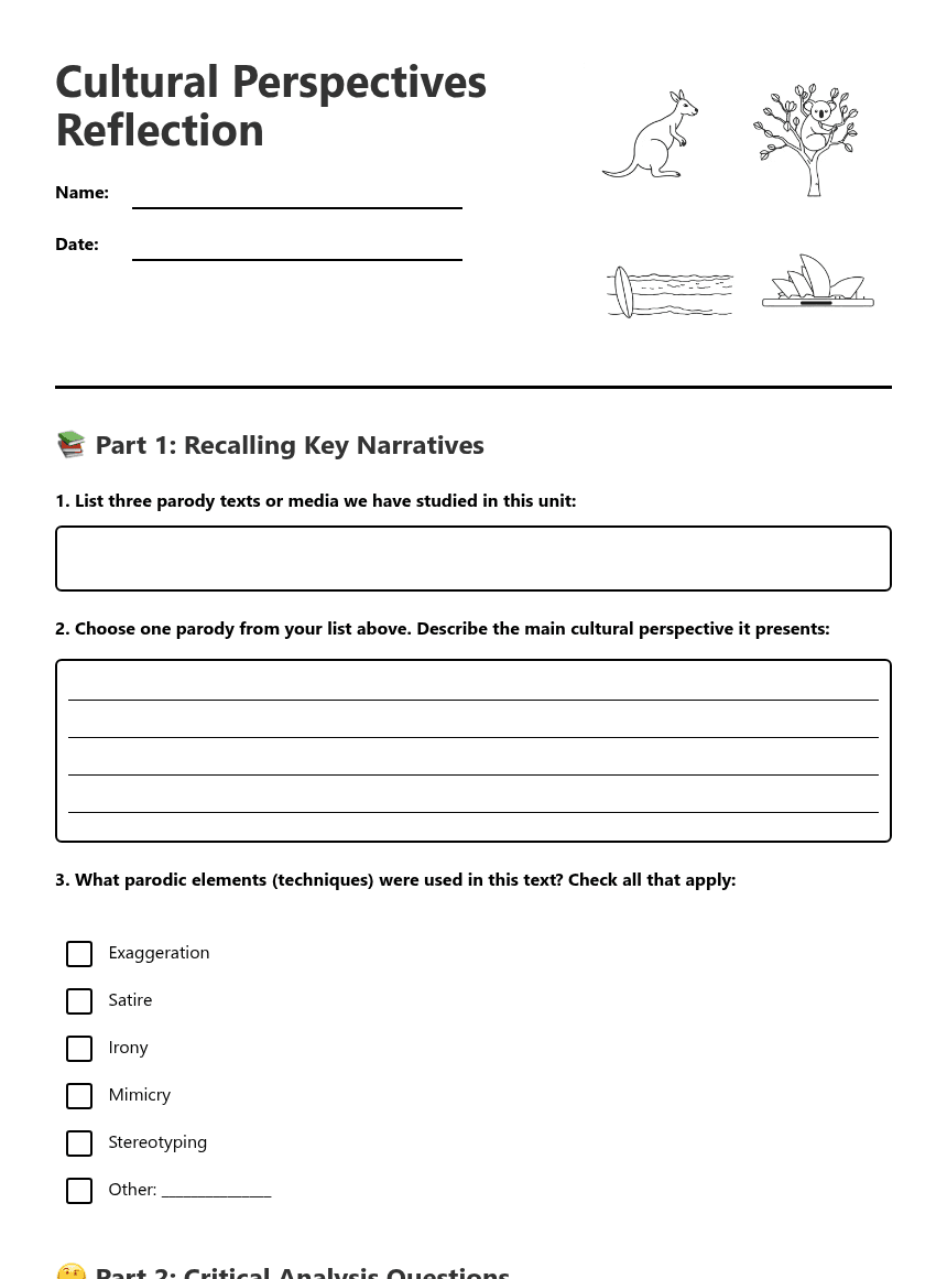 Cultural Perspectives Reflection worksheet preview