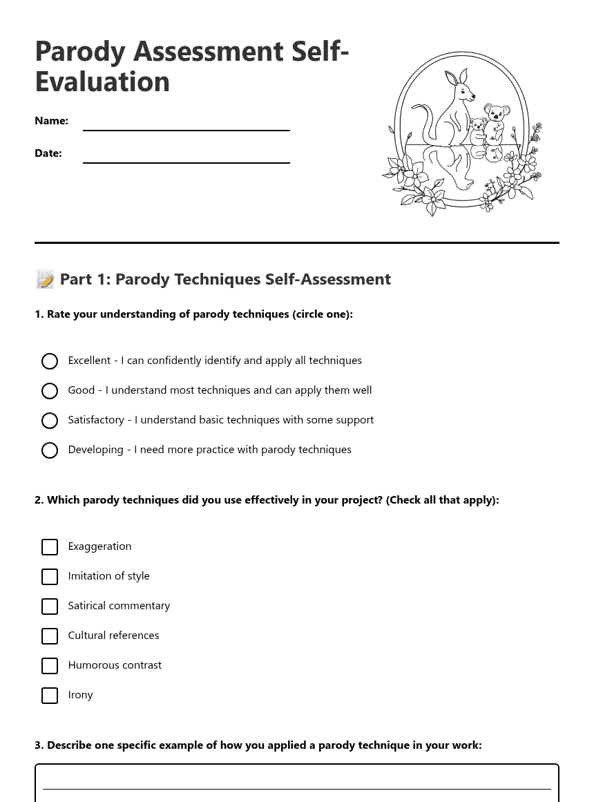 Parody Assessment Self-Evaluation worksheet preview